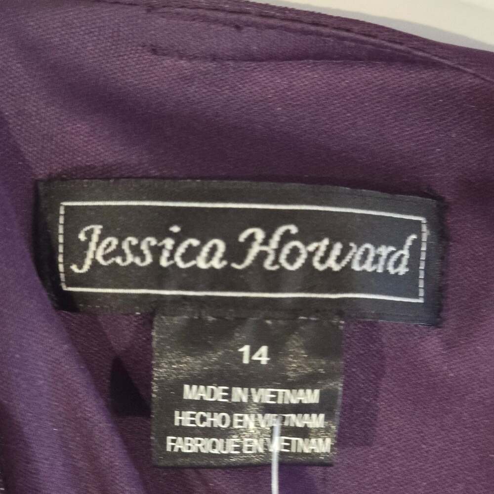 ard Eggplant Purple Ruched Surplice Gown with Lace Long Sleeves Size 14